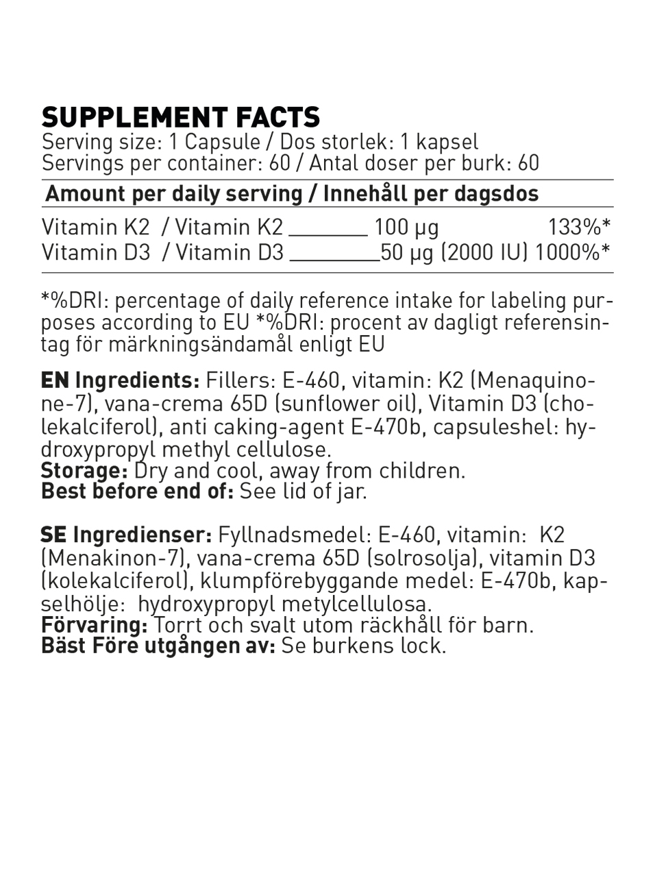 Swedish Supplements - Vitamin K2 + D3,60 Caps - Image 2